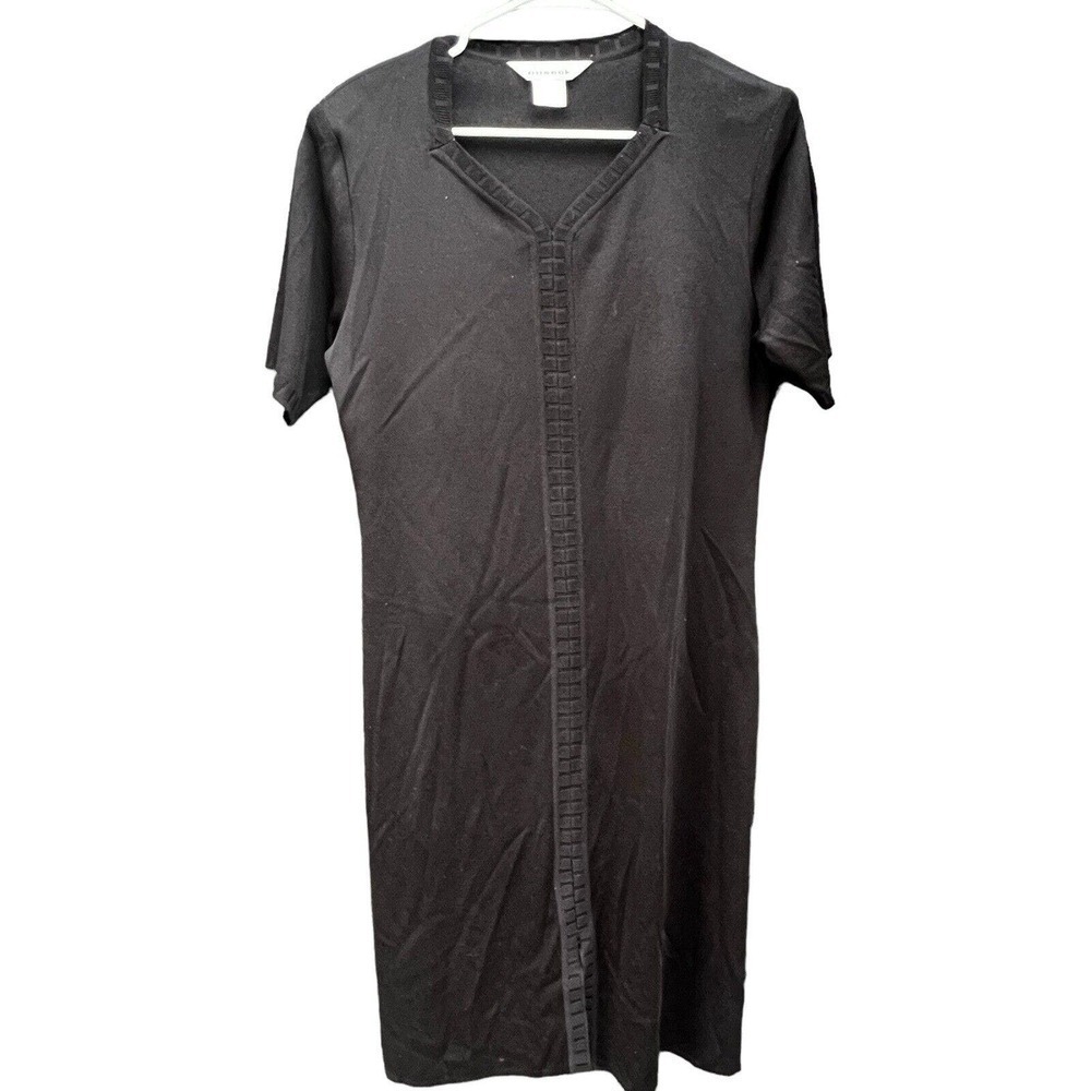 Exclusively Misook Black Short Sleeve Knit Midi Dress size M V Neck